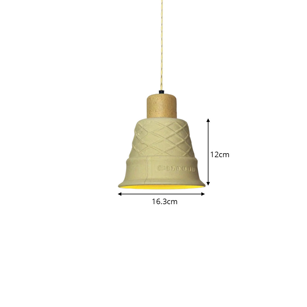 LIVARA Bell-Shaped Ceramic Pendant Light Embossed Hanging Lamp for Dining Room Bedroom & Cafe - Sand Beige