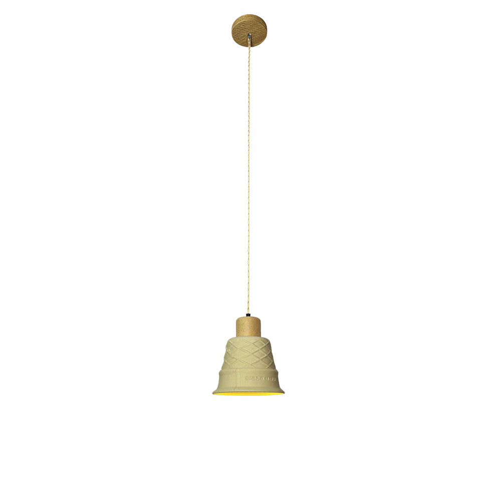 LIVARA Bell-Shaped Ceramic Pendant Light Embossed Hanging Lamp for Dining Room Bedroom & Cafe - Sand Beige