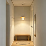 LIVARA Teacup-Shaped Ceramic Pendant Light Wood Accent Hanging Lamp for Dining Room Bedroom & Cafe - White & Natural Wood