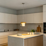 LIVARA Teacup-Shaped Ceramic Pendant Light Wood Accent Hanging Lamp for Dining Room Bedroom & Cafe - White & Natural Wood