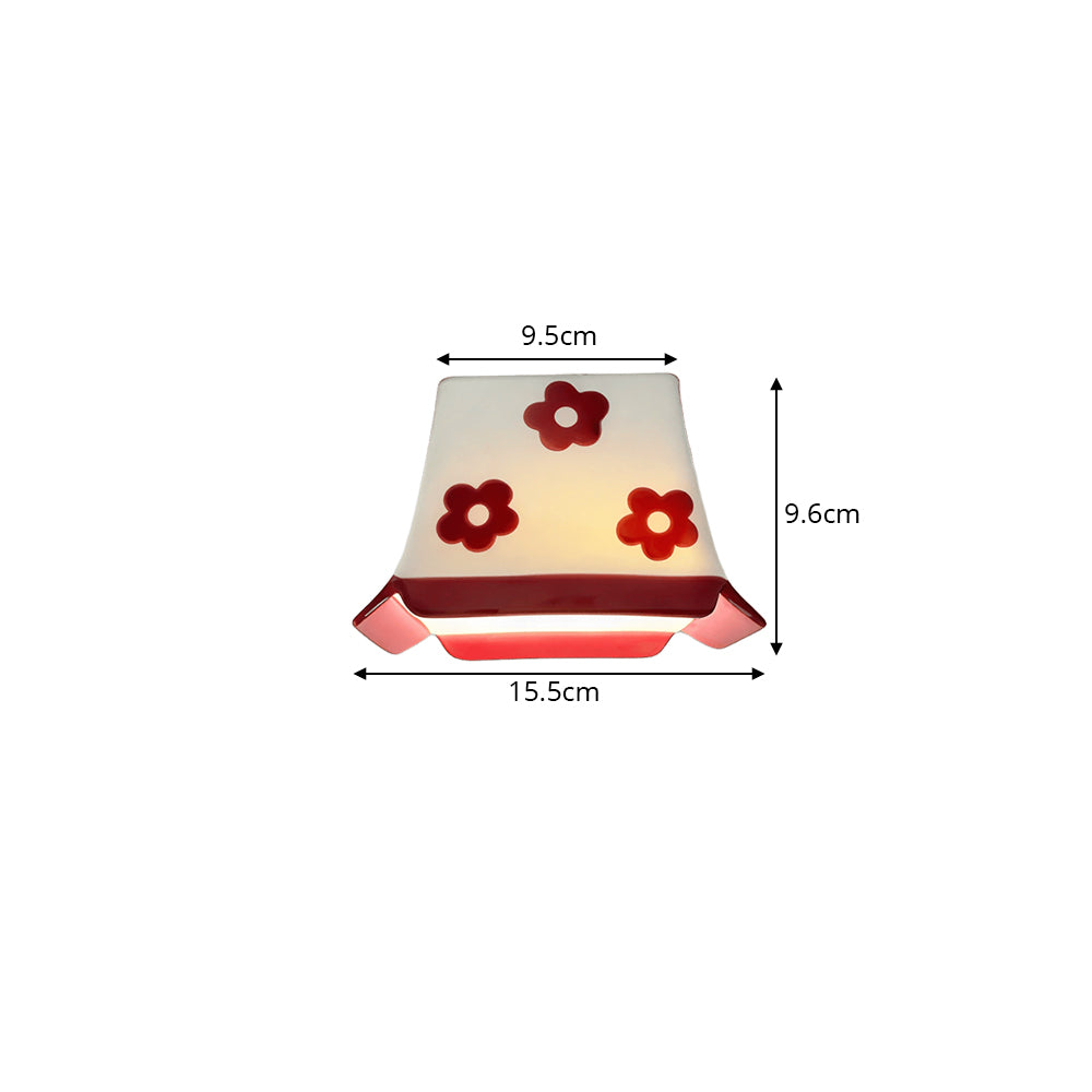 LIVARA Floral Ceramic LED Ceiling Light Compact Flush Mount for Kids Room Bedroom & Hallway - Cream & Red