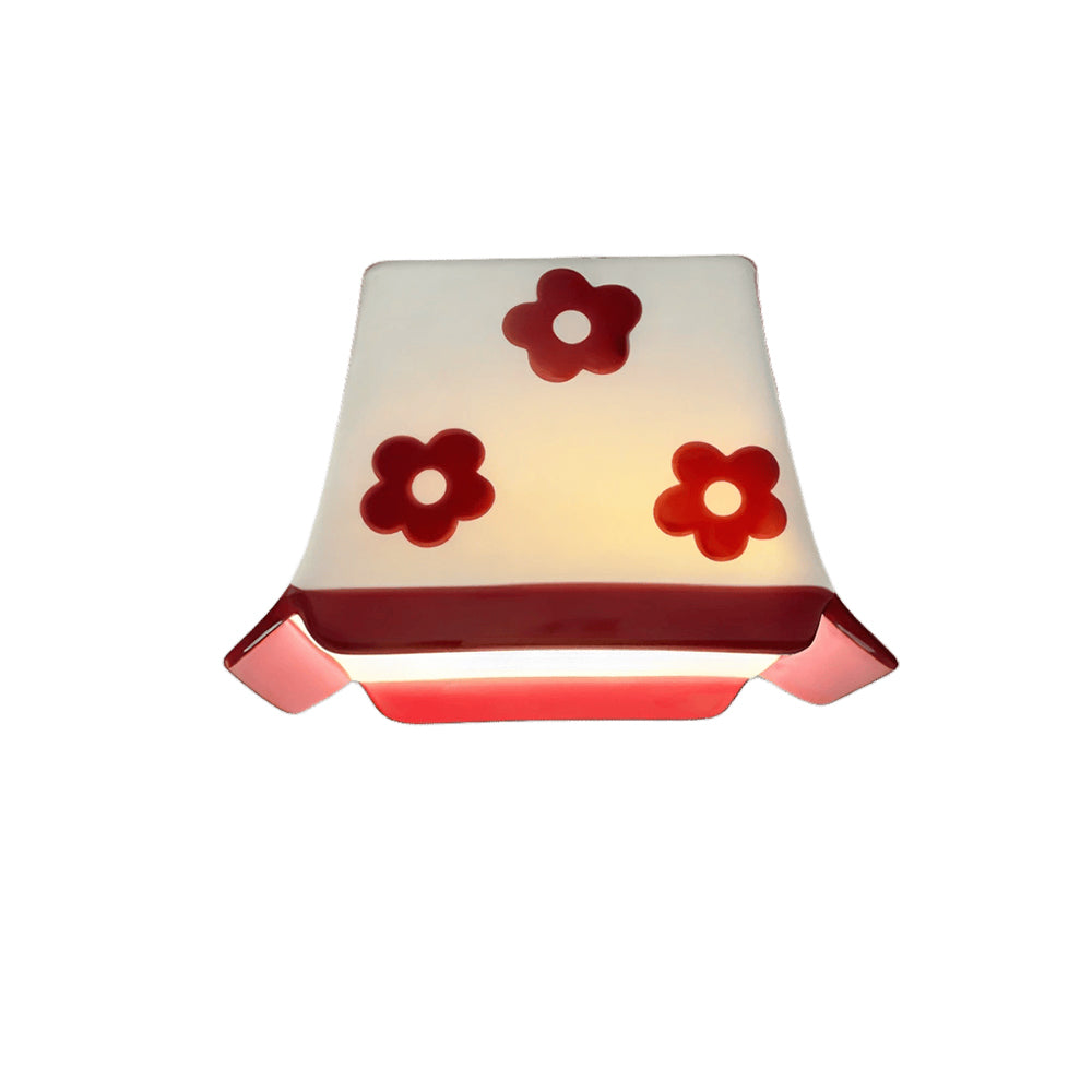 LIVARA Floral Ceramic LED Ceiling Light Compact Flush Mount for Kids Room Bedroom & Hallway - Cream & Red