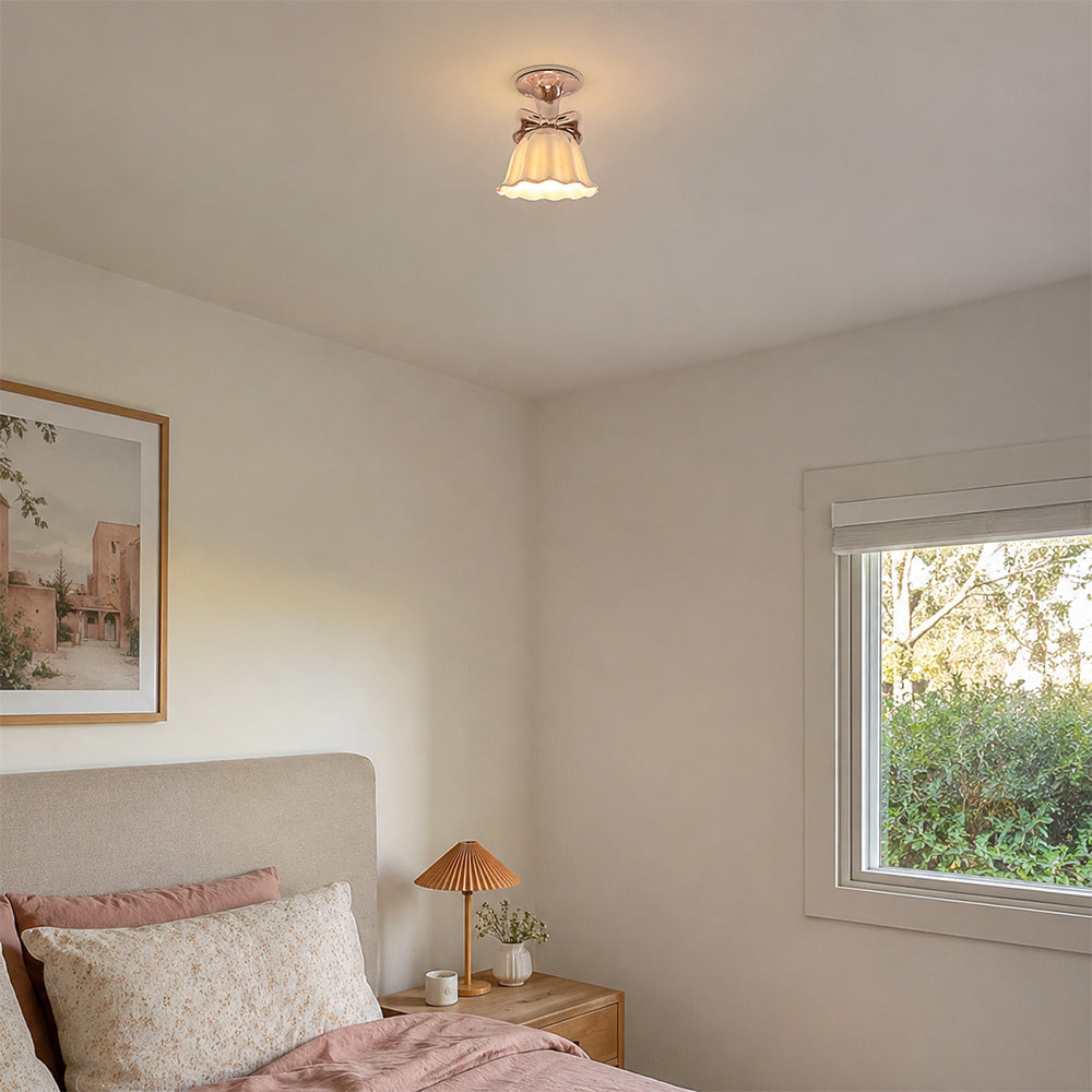 LIVARA Bow-Shaped Ceramic LED Ceiling Light Petal Shade for Bedroom Hallway & Entryway - Blush Pink