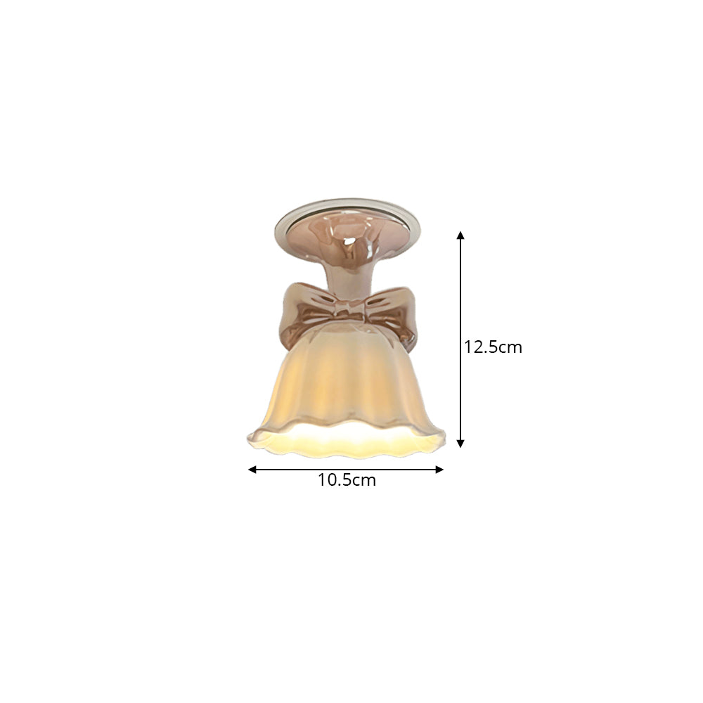 LIVARA Bow-Shaped Ceramic LED Ceiling Light Petal Shade for Bedroom Hallway & Entryway - Blush Pink