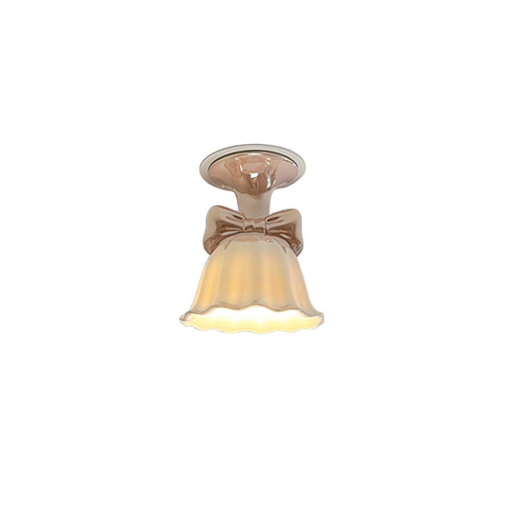 LIVARA Bow-Shaped Ceramic LED Ceiling Light Petal Shade for Bedroom Hallway & Entryway - Blush Pink