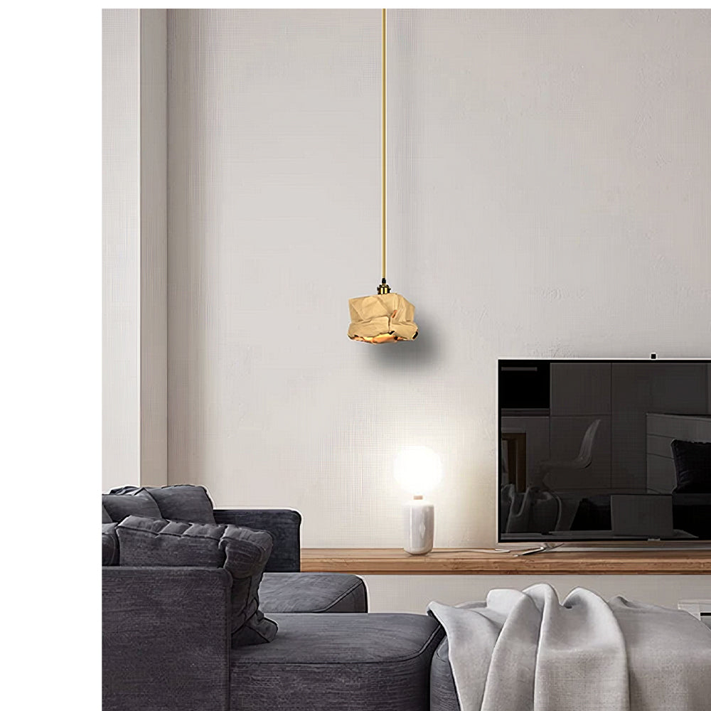 LIVARA Kraft Paper Single LED Pendant Light Rustic Decorative Hanging Lamp for Dining Room Bedroom & Cafe - Natural Brown