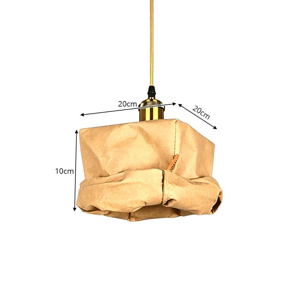 LIVARA Kraft Paper Single LED Pendant Light Rustic Decorative Hanging Lamp for Dining Room Bedroom & Cafe - Natural Brown