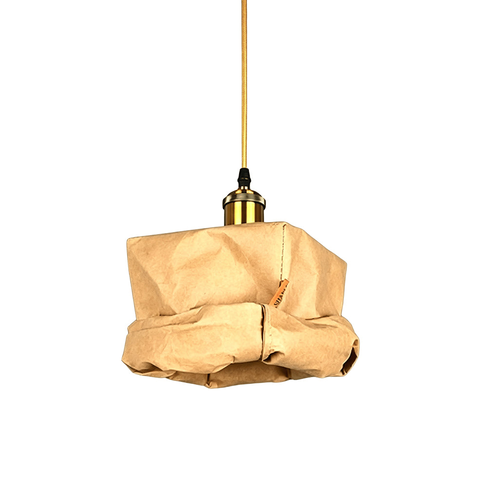 LIVARA Kraft Paper Single LED Pendant Light Rustic Decorative Hanging Lamp for Dining Room Bedroom & Cafe - Natural Brown