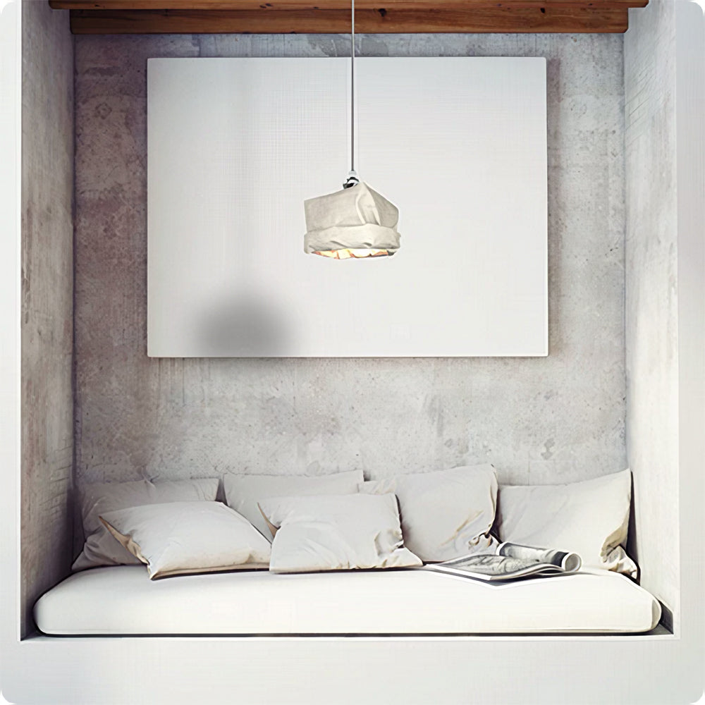 LIVARA Kraft Paper Single LED Pendant Light Rustic Decorative Hanging Lamp for Dining Room Bedroom & Cafe - Natural White