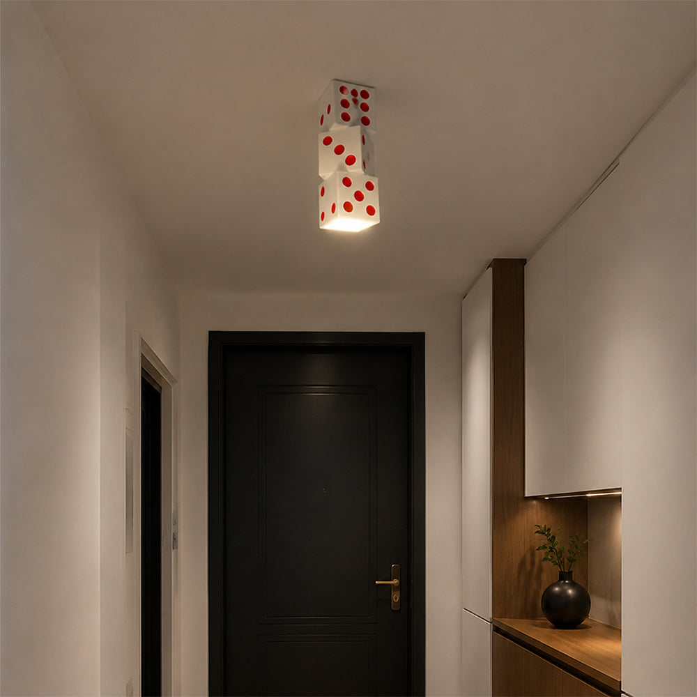 LIVARA Stacked Dice Ceramic LED Ceiling Light Decorative Flush Mount for Kids Room Bedroom & Game Room - White & Red