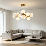 LIVARA Multi-Globe LED Chandelier Modern Cluster Pendant Light for Living Room Dining Room & Bedroom - Brass & White