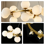 LIVARA Multi-Globe LED Chandelier Modern Cluster Pendant Light for Living Room Dining Room & Bedroom - Brass & White