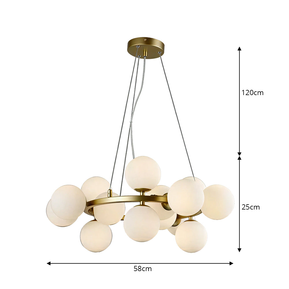 LIVARA Multi-Globe LED Chandelier Modern Cluster Pendant Light for Living Room Dining Room & Bedroom - Brass & White