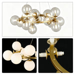 LIVARA Multi-Globe Glass Chandelier Circular Cluster Pendant Light for Living Room Dining Room & Stairwell - Brass & Clear