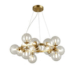 LIVARA Multi-Globe Glass Chandelier Circular Cluster Pendant Light for Living Room Dining Room & Stairwell - Brass & Clear
