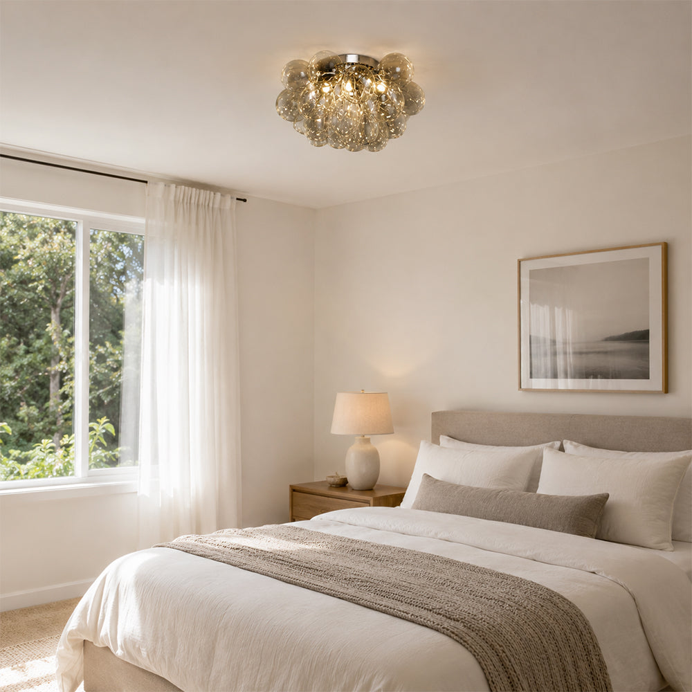 LIVARA 4-Light Champagne Bubble Glass Ceiling Light 40cm Cluster Flush Mount for Bedroom Dining Room & Hallway - Champagne