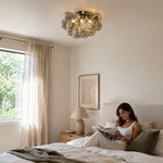 LIVARA 4-Light Champagne Bubble Glass Ceiling Light 40cm Cluster Flush Mount for Bedroom Dining Room & Hallway - Champagne