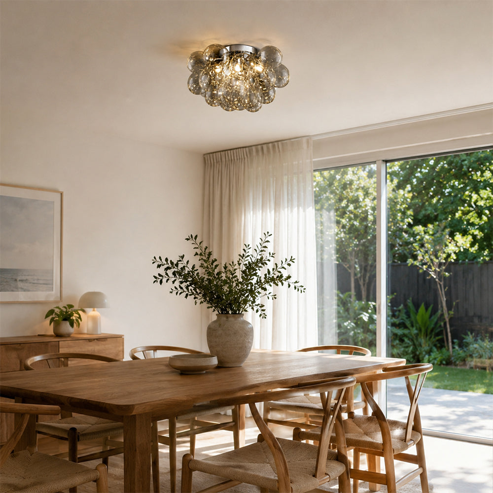 LIVARA 4-Light Champagne Bubble Glass Ceiling Light 40cm Cluster Flush Mount for Bedroom Dining Room & Hallway - Champagne