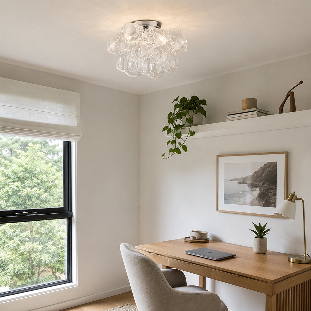 LIVARA Smoke Grey Bubble Glass Ceiling Light Cluster Flush Mount for Living Room Bedroom & Dining Room - White