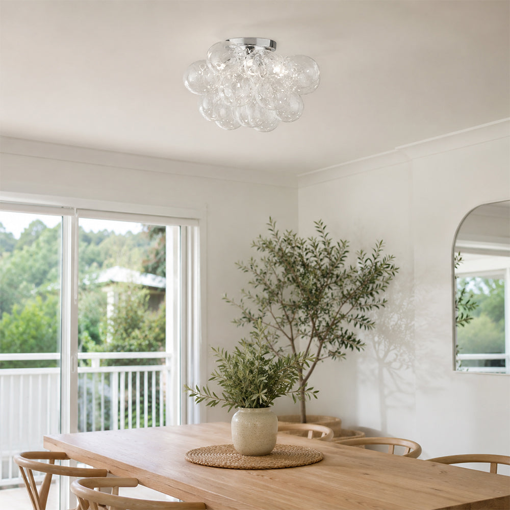 LIVARA Smoke Grey Bubble Glass Ceiling Light Cluster Flush Mount for Living Room Bedroom & Dining Room - White
