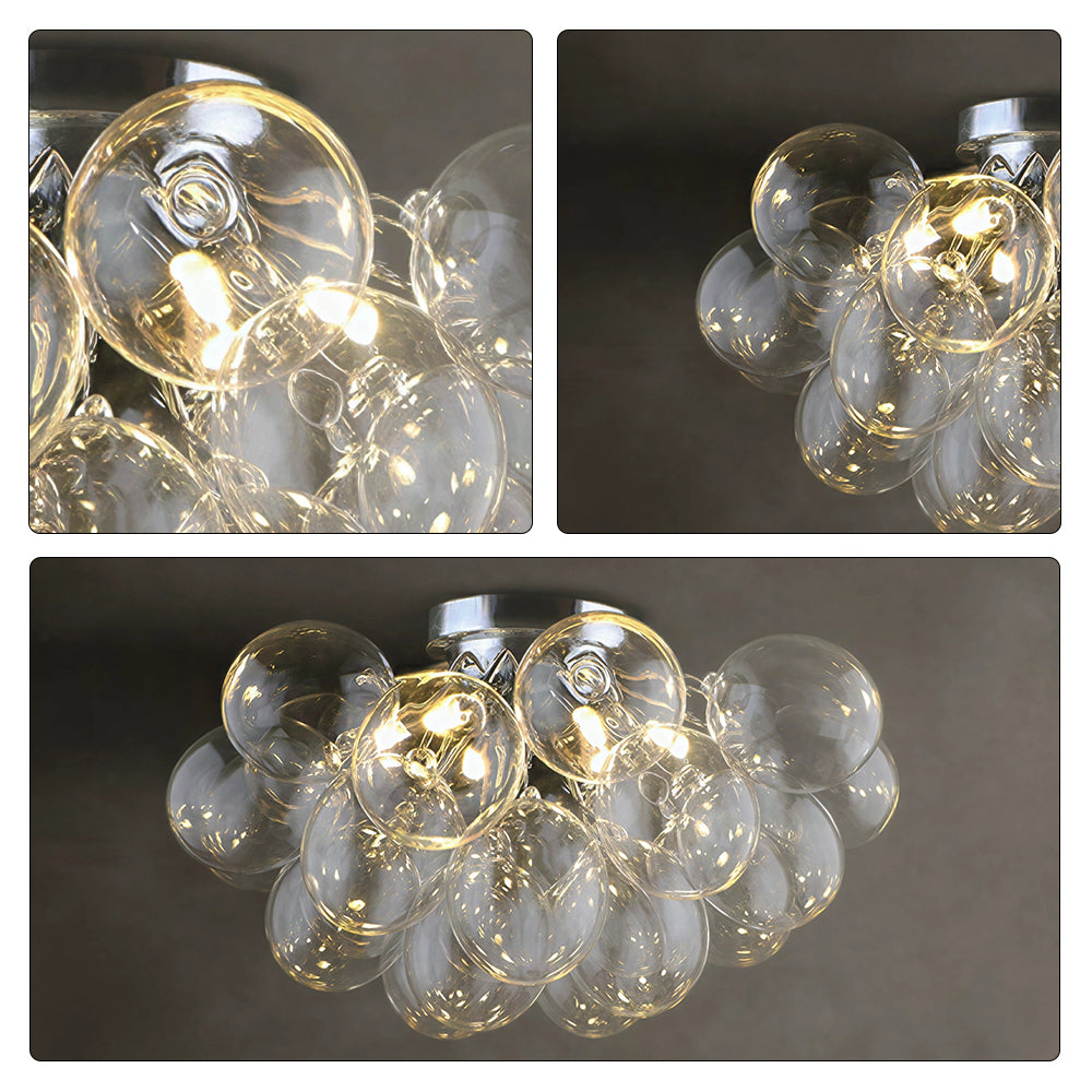 LIVARA Smoke Grey Bubble Glass Ceiling Light Cluster Flush Mount for Living Room Bedroom & Dining Room - White