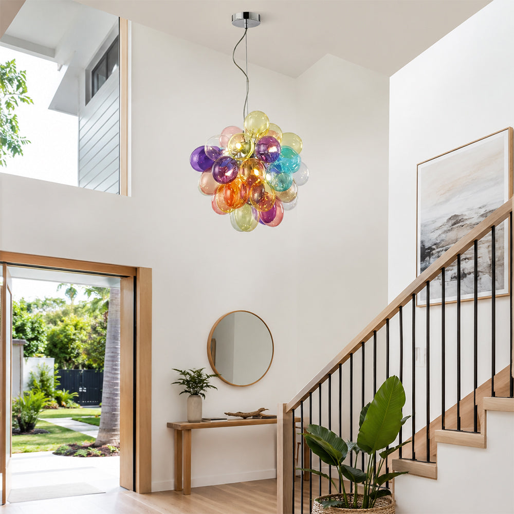 LIVARA Multicolour Bubble Glass Pendant Light Cluster Chandelier for Living Room Dining Room & Stairwell - Multicolour