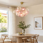 LIVARA 10-Light Bubble Glass Chandelier 65cm Adjustable Ceiling Light with 3-Colour Lighting for Living Room & Bedroom - Pearl Pink