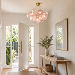 LIVARA 10-Light Bubble Glass Chandelier 65cm Adjustable Ceiling Light with 3-Colour Lighting for Living Room & Bedroom - Pearl Pink