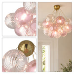 LIVARA 10-Light Bubble Glass Chandelier 65cm Adjustable Ceiling Light with 3-Colour Lighting for Living Room & Bedroom - Pearl Pink