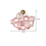 LIVARA 10-Light Bubble Glass Chandelier 65cm Adjustable Ceiling Light with 3-Colour Lighting for Living Room & Bedroom - Pearl Pink