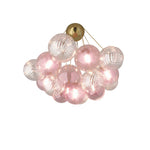LIVARA 10-Light Bubble Glass Chandelier 65cm Adjustable Ceiling Light with 3-Colour Lighting for Living Room & Bedroom - Pearl Pink