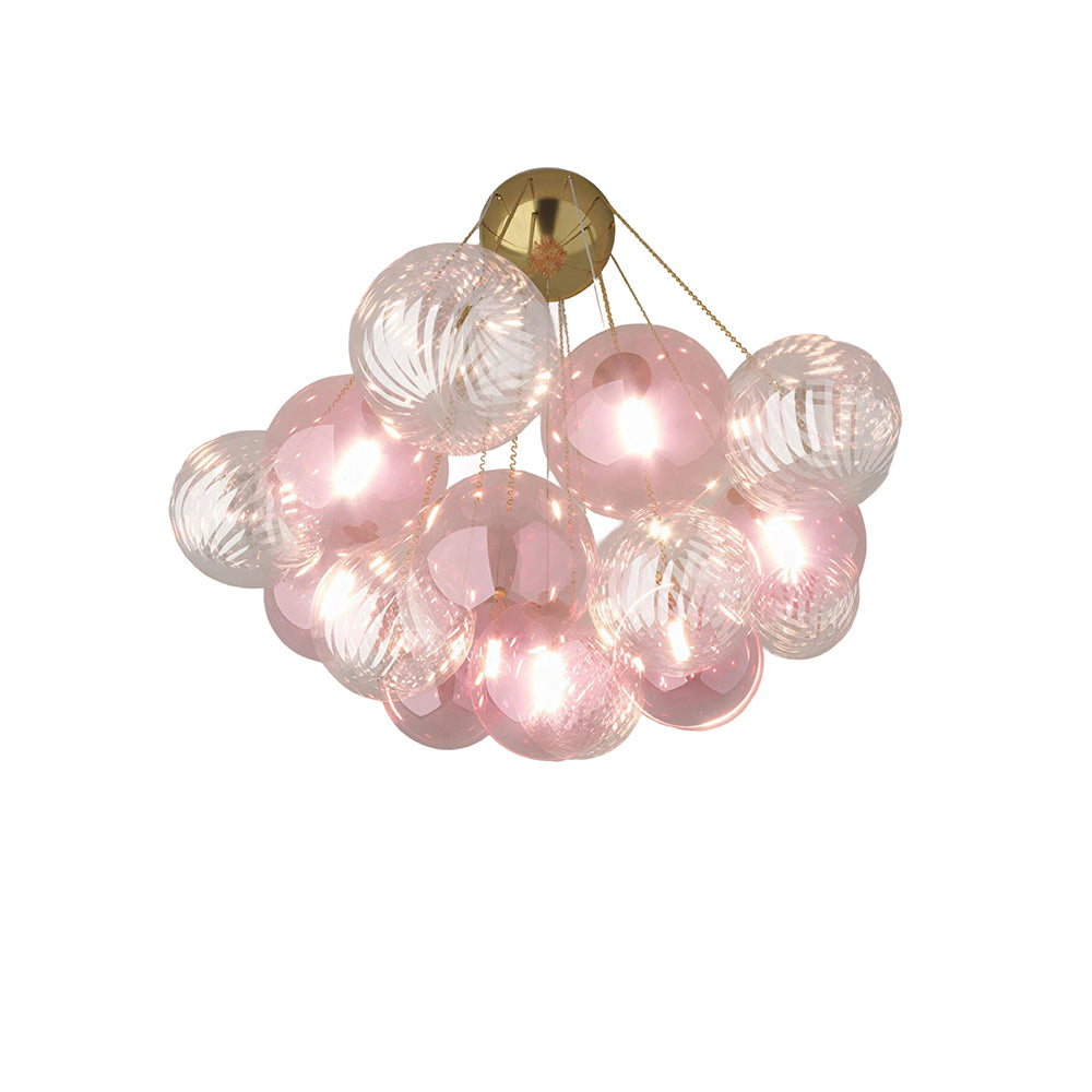 LIVARA 10-Light Bubble Glass Chandelier 65cm Adjustable Ceiling Light with 3-Colour Lighting for Living Room & Bedroom - Pearl Pink