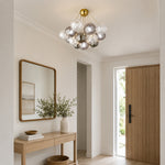 LIVARA 10-Light Bubble Glass Chandelier 65cm Adjustable Ceiling Light with 3-Colour Lighting for Living Room & Bedroom - Grey