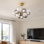 LIVARA 10-Light Bubble Glass Chandelier 65cm Adjustable Ceiling Light with 3-Colour Lighting for Living Room & Bedroom - Grey