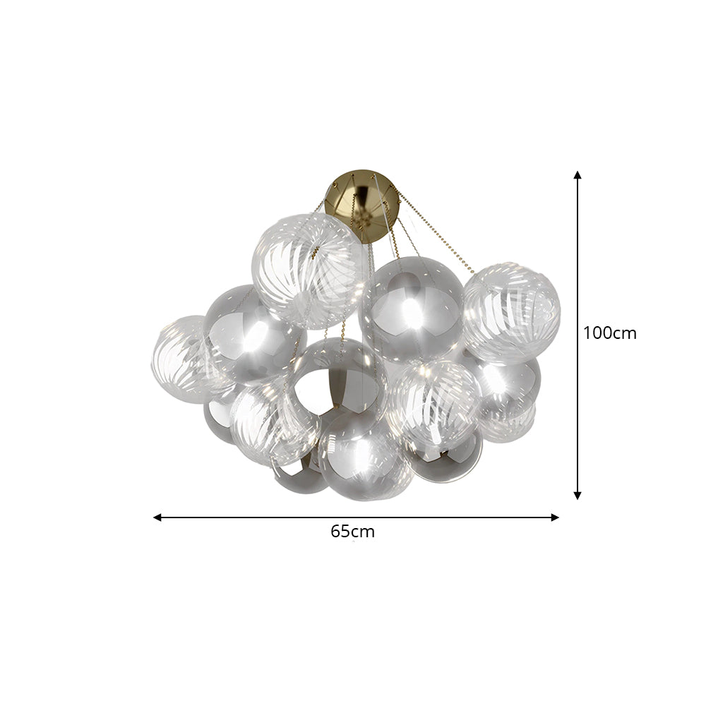 LIVARA 10-Light Bubble Glass Chandelier 65cm Adjustable Ceiling Light with 3-Colour Lighting for Living Room & Bedroom - Grey
