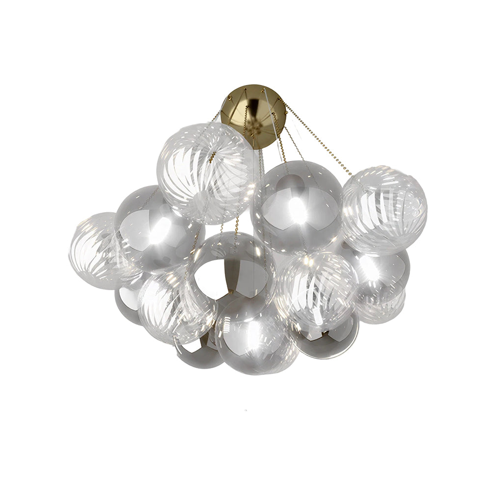 LIVARA 10-Light Bubble Glass Chandelier 65cm Adjustable Ceiling Light with 3-Colour Lighting for Living Room & Bedroom - Grey
