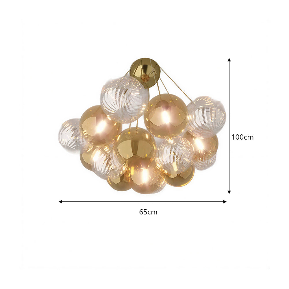 LIVARA 10-Light Bubble Glass Chandelier 65cm Adjustable Ceiling Light with 3-Colour Lighting for Living Room & Bedroom - Champagne