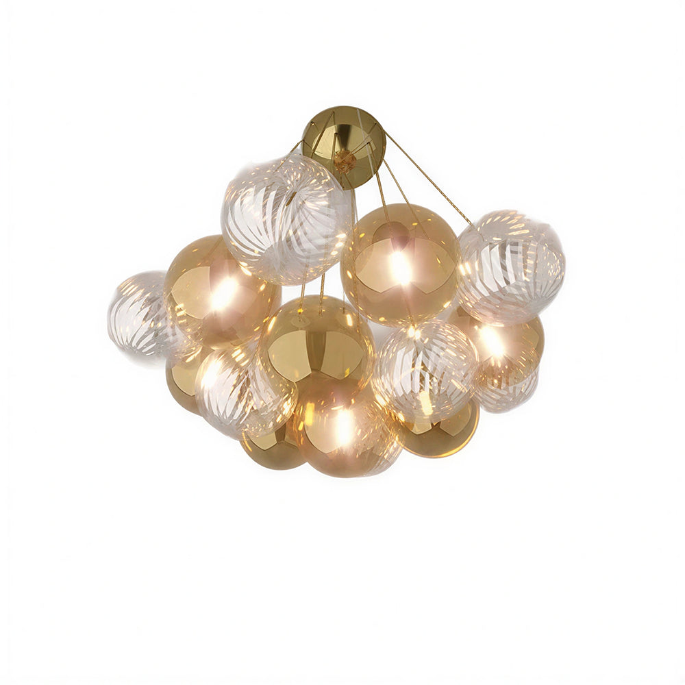 LIVARA 10-Light Bubble Glass Chandelier 65cm Adjustable Ceiling Light with 3-Colour Lighting for Living Room & Bedroom - Champagne