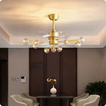 LIVARA 12-Light Crystal Branch Ceiling Fan Light Retractable Blades for Living Room Dining Room & Bedroom - Natural Brass