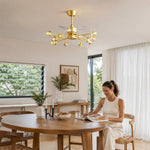 LIVARA 12-Light Crystal Branch Ceiling Fan Light Retractable Blades for Living Room Dining Room & Bedroom - Natural Brass