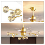 LIVARA 12-Light Crystal Branch Ceiling Fan Light Retractable Blades for Living Room Dining Room & Bedroom - Natural Brass
