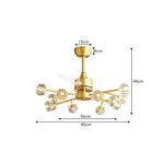 LIVARA 12-Light Crystal Branch Ceiling Fan Light Retractable Blades for Living Room Dining Room & Bedroom - Natural Brass