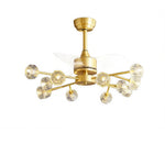 LIVARA 12-Light Crystal Branch Ceiling Fan Light Retractable Blades for Living Room Dining Room & Bedroom - Natural Brass