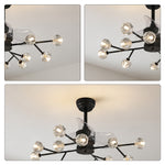 LIVARA 12-Light Crystal Branch Ceiling Fan Light Retractable Blades for Living Room Dining Room & Bedroom - Black & White