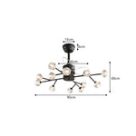 LIVARA 12-Light Crystal Branch Ceiling Fan Light Retractable Blades for Living Room Dining Room & Bedroom - Black & White