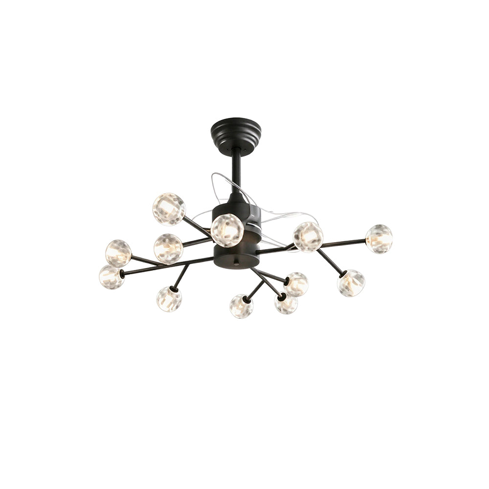 LIVARA 12-Light Crystal Branch Ceiling Fan Light Retractable Blades for Living Room Dining Room & Bedroom - Black & White