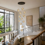 LIVARA 12-Light Glass Globe Cluster Pendant Light Neutral White for Stairwell Foyer & Living Room - Black