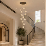 LIVARA 12-Light Glass Globe Cluster Pendant Light Neutral White for Stairwell Foyer & Living Room - Black