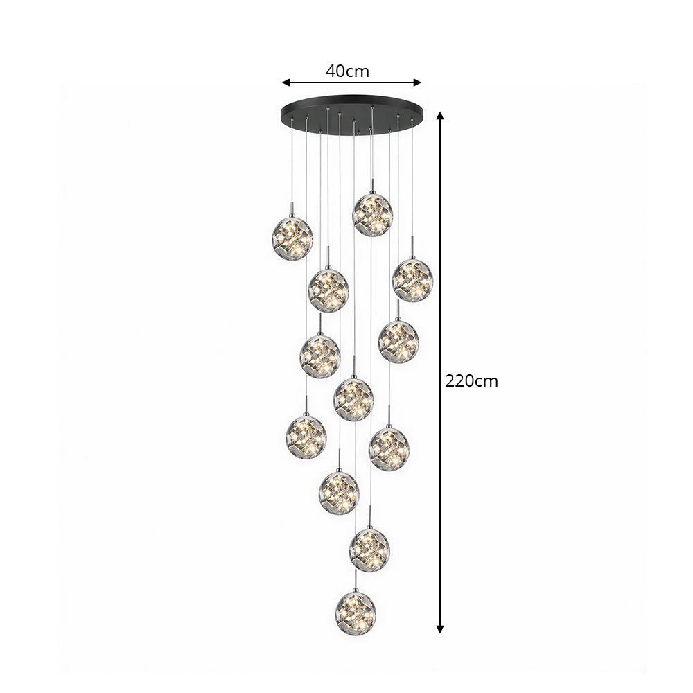 LIVARA 12-Light Glass Globe Cluster Pendant Light Neutral White for Stairwell Foyer & Living Room - Black