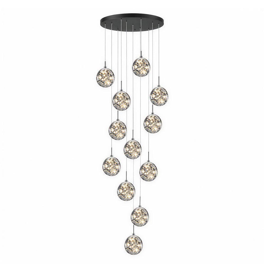 LIVARA 12-Light Glass Globe Cluster Pendant Light Neutral White for Stairwell Foyer & Living Room - Black